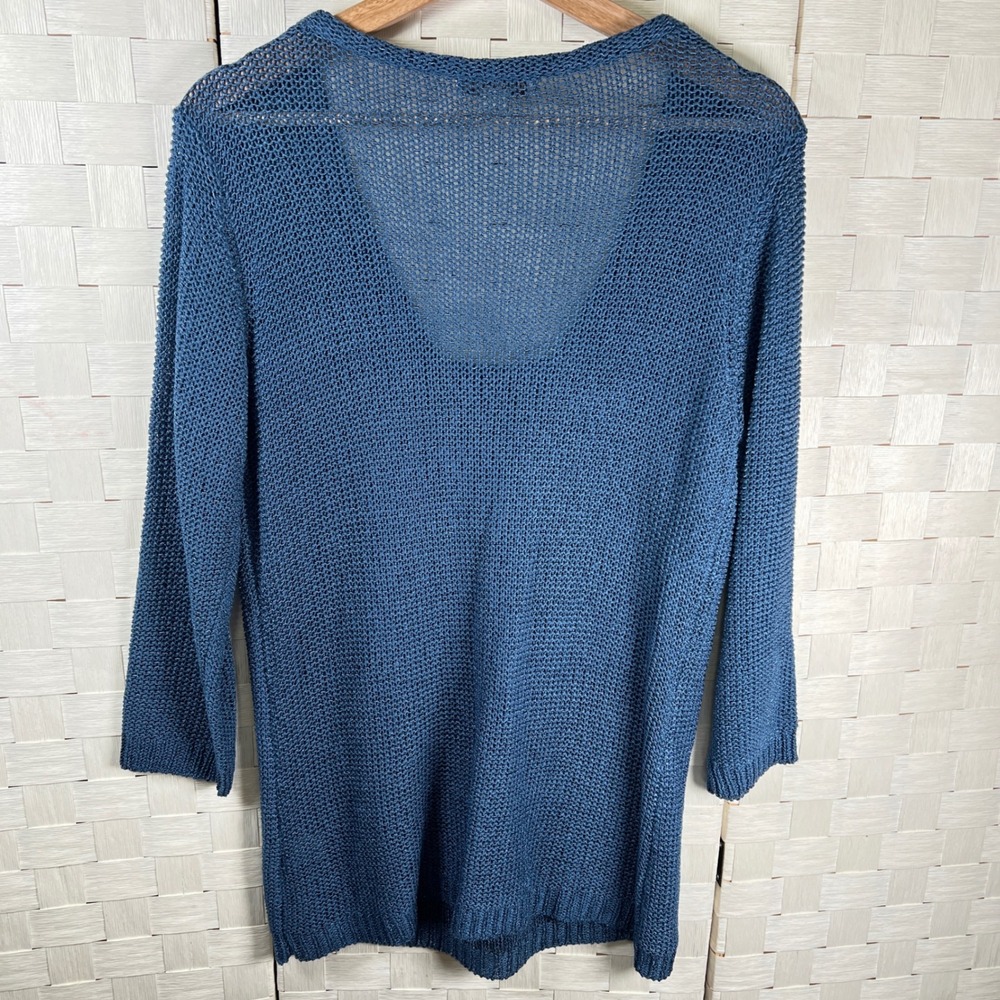 Coldwater Creek Blue Cardigan Sweater Open Knit Front Twist Detail Women L 14‎ - Picture 4 of 9